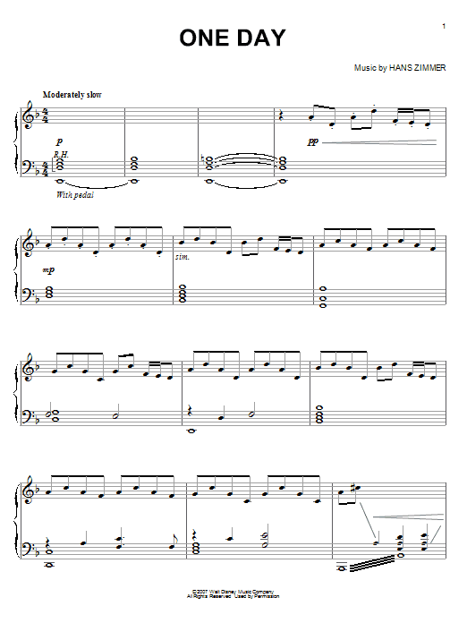 Preview Hans Zimmer One Day (from Pirates Of The Caribbean: At World's End) Film and TV sheet music, notes and chords for Piano (Big Notes), SKU: 71901 sheet music, piano notes, chords, guitar tabs, score, transpose, transcribe, how to play, guide, download, learn, tutorial, progression, song, artist, awards, billboard, mtv, vh1, tour, single, album, release
