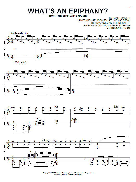 Preview Hans Zimmer What's An Epiphany? Film and TV sheet music, notes and chords for Piano, SKU: 62670 Download Hans Zimmer What's An Epiphany? sheet music and printable PDF score & Film and TV music notes