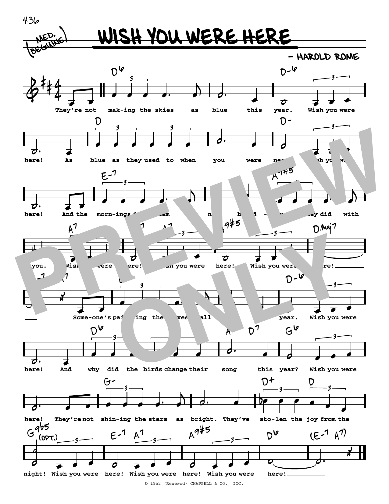 Wish You Were Here By The Kingsmen Download Harold Rome "Wish You Were Here (Low Voice)" Sheet Music