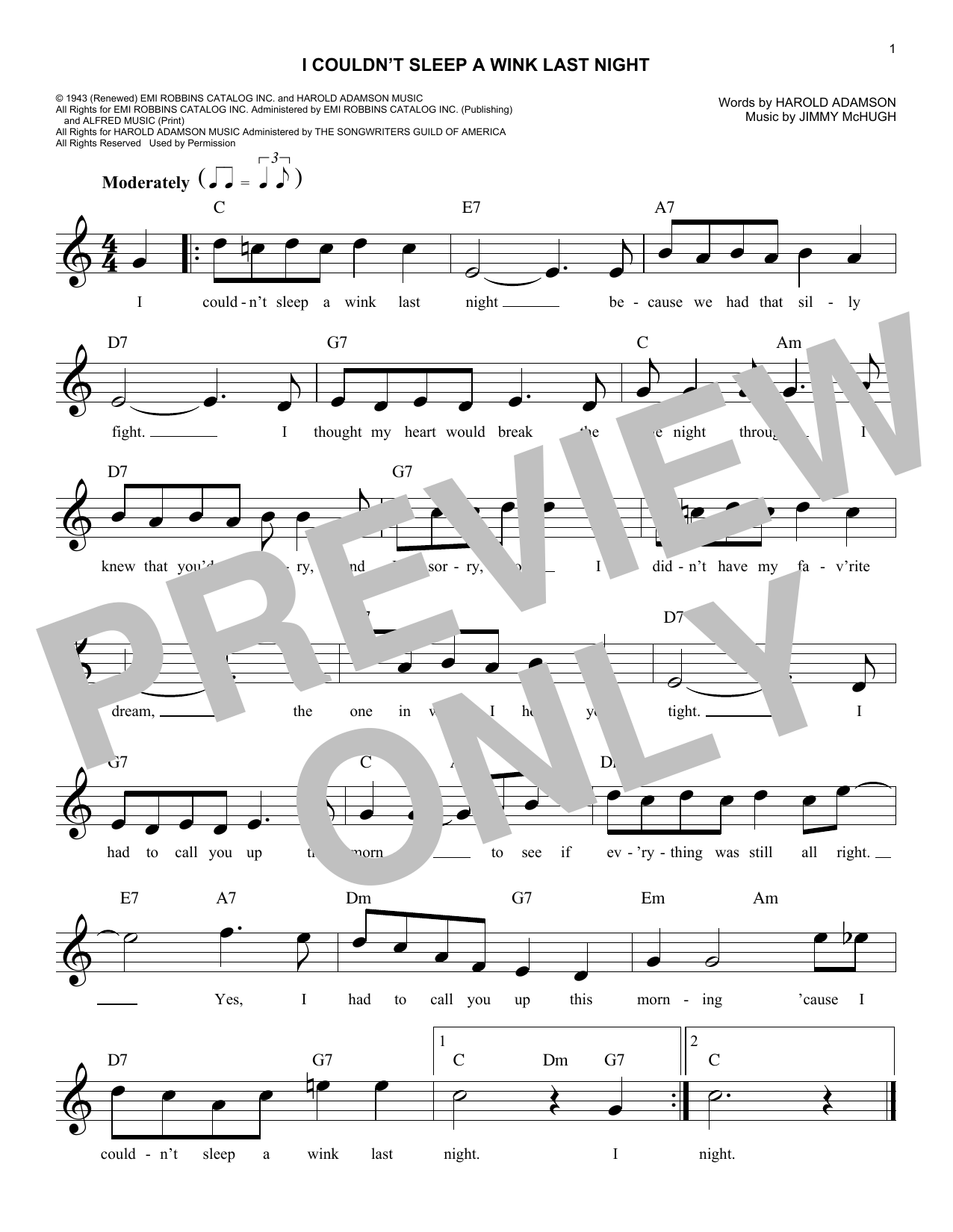 Preview Harold Adamson I Couldn't Sleep A Wink Last Night Jazz sheet music, notes and chords for Real Book – Melody & Chords, SKU: 456970 Download Harold Adamson I Couldn't Sleep A Wink Last Night sheet music and printable PDF score & Jazz music notes