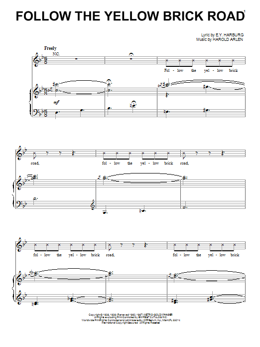 Preview Harold Arlen Follow The Yellow Brick Road Musicals sheet music, notes and chords for Easy Piano, SKU: 121267 sheet music, piano notes, chords, guitar tabs, score, transpose, transcribe, how to play, guide, download, learn, tutorial, progression, song, artist, awards, billboard, mtv, vh1, tour, single, album, release