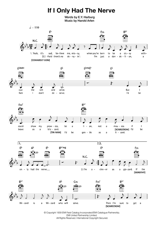 Preview Harold Arlen If I Only Had The Nerve Musicals sheet music, notes and chords for Ukulele, SKU: 121230 sheet music, piano notes, chords, guitar tabs, score, transpose, transcribe, how to play, guide, download, learn, tutorial, progression, song, artist, awards, billboard, mtv, vh1, tour, single, album, release