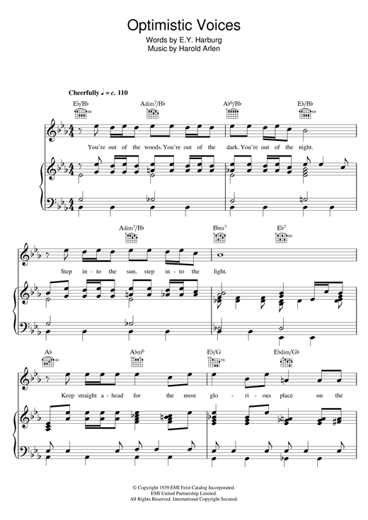 Preview Harold Arlen Optimistic Voices Musicals sheet music, notes and chords for Ukulele, SKU: 121231 sheet music, piano notes, chords, guitar tabs, score, transpose, transcribe, how to play, guide, download, learn, tutorial, progression, song, artist, awards, billboard, mtv, vh1, tour, single, album, release