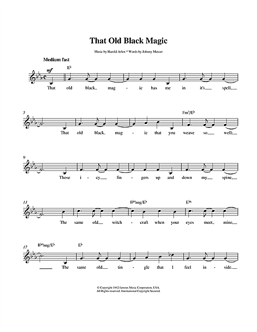 Download Harold Arlen That Old Black Magic sheet music and printable PDF score & Musicals music notes
