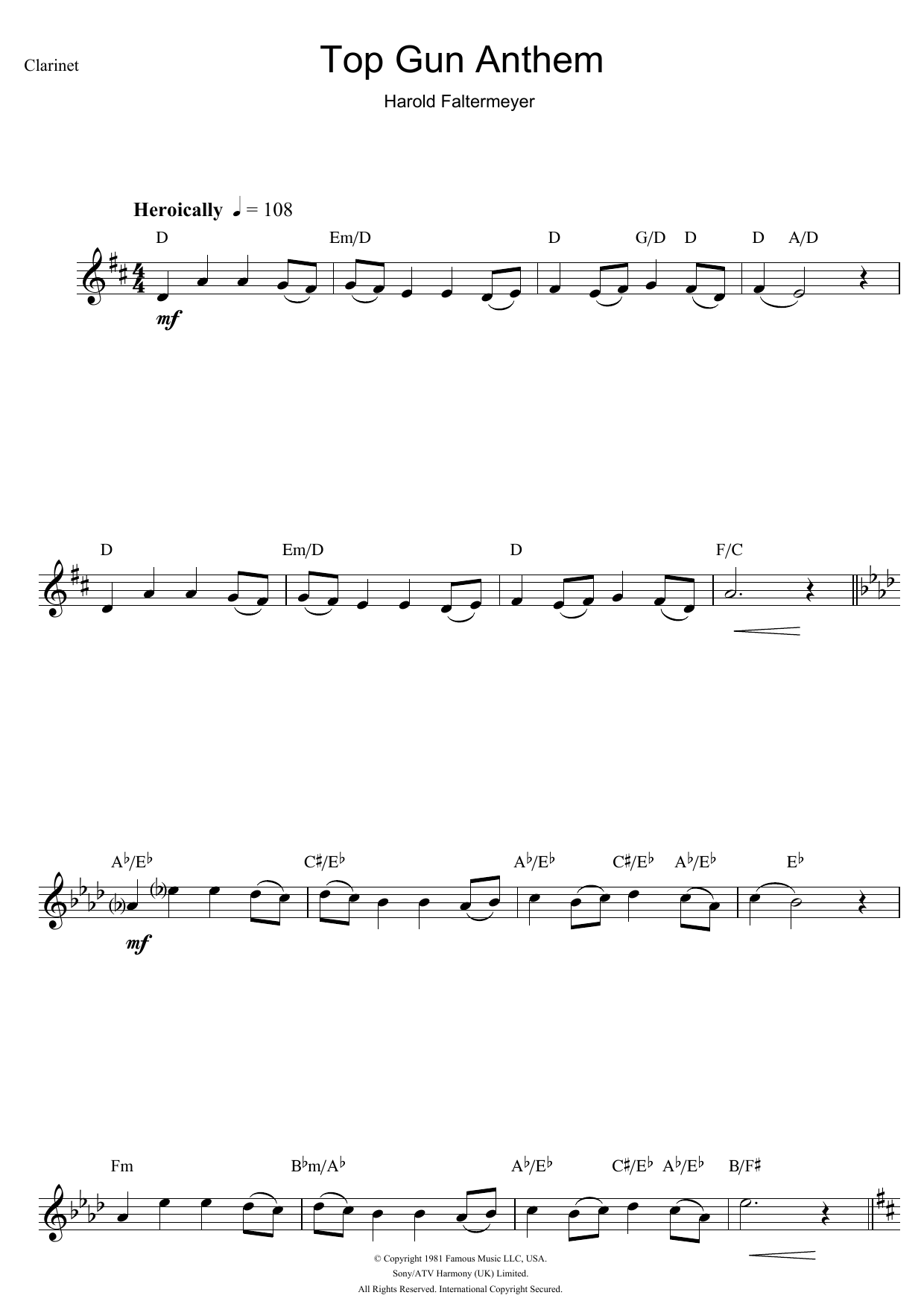 Download Harold Faltermeyer Top Gun (Anthem) sheet music and printable PDF score & Film and TV music notes