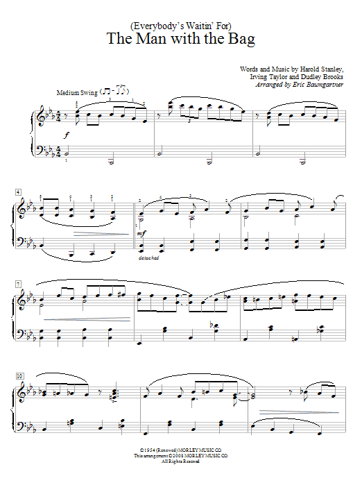 Preview Irving Taylor (Everybody's Waitin' For) The Man With The Bag Children sheet music, notes and chords for Educational Piano, SKU: 65900 sheet music, piano notes, chords, guitar tabs, score, transpose, transcribe, how to play, guide, download, learn, tutorial, progression, song, artist, awards, billboard, mtv, vh1, tour, single, album, release