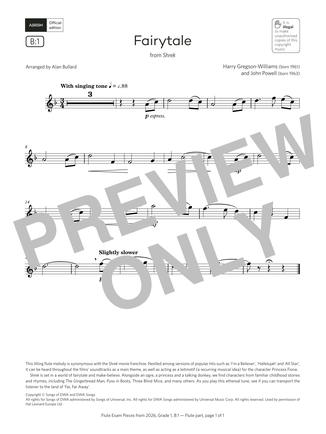 Harry Gregson-Williams Fairytale (Grade 1, list B1, from the ABRSM Flute Syllabus from 2026) Sheet Music & Chords for Flute Solo - Download or Print PDF