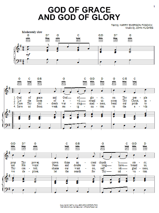 Preview Harry Emerson Fosdick God Of Grace And God Of Glory Hymn sheet music, notes and chords for Easy Piano, SKU: 54882 Download Harry Emerson Fosdick God Of Grace And God Of Glory sheet music and printable PDF score & Hymn music notes