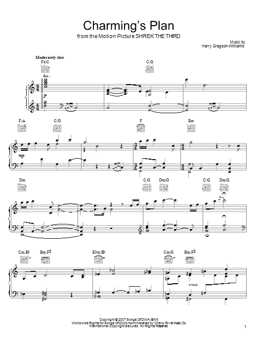 Preview Harry Gregson-Williams Charming's Plan Classical sheet music, notes and chords for Piano, Vocal & Guitar (Right-Hand Melody), SKU: 62832 sheet music, piano notes, chords, guitar tabs, score, transpose, transcribe, how to play, guide, download, learn, tutorial, progression, song, artist, awards, billboard, mtv, vh1, tour, single, album, release