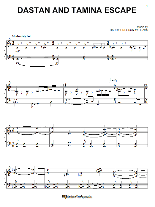 Preview Harry Gregson-Williams Dastan And Tamina Escape Film and TV sheet music, notes and chords for Piano, SKU: 75554 sheet music, piano notes, chords, guitar tabs, score, transpose, transcribe, how to play, guide, download, learn, tutorial, progression, song, artist, awards, billboard, mtv, vh1, tour, single, album, release