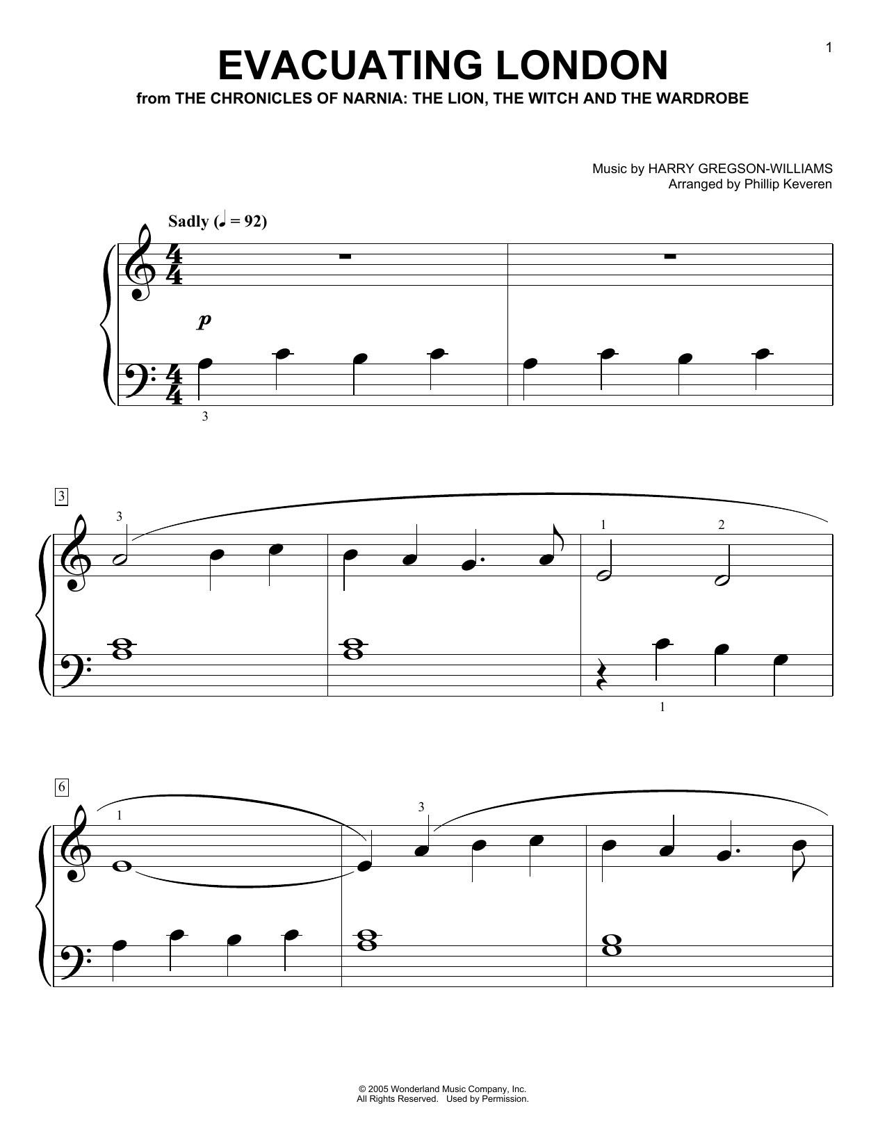 Download Harry Gregson-Williams Evacuating London (arr. Phillip Keveren) sheet music and printable PDF score & Christmas music notes
