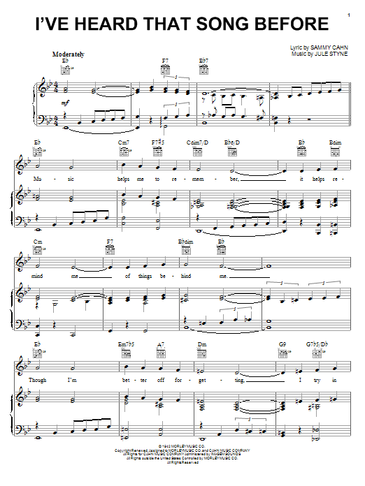 Preview Harry James I've Heard That Song Before Jazz sheet music, notes and chords for Piano, Vocal & Guitar (Right-Hand Melody), SKU: 51290 Download Harry James I've Heard That Song Before sheet music and printable PDF score & Jazz music notes