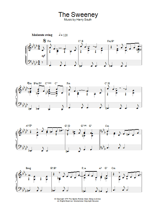 Preview Harry South Theme from The Sweeney Film and TV sheet music, notes and chords for Piano, SKU: 32300 Download Harry South Theme from The Sweeney sheet music and printable PDF score & Film and TV music notes