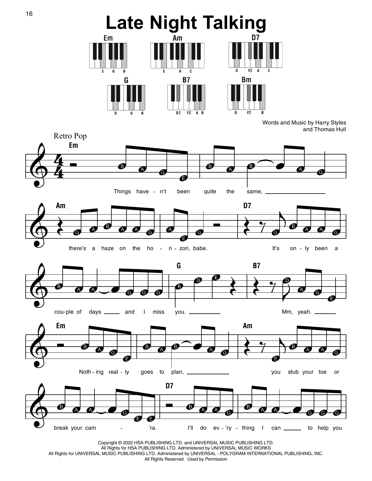Harry styles late night talking sheet music download printable pop