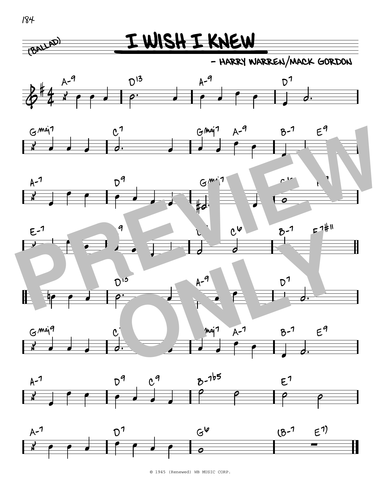 Download Harry Warren and Mack Gordon I Wish I Knew sheet music and printable PDF score & Jazz music notes