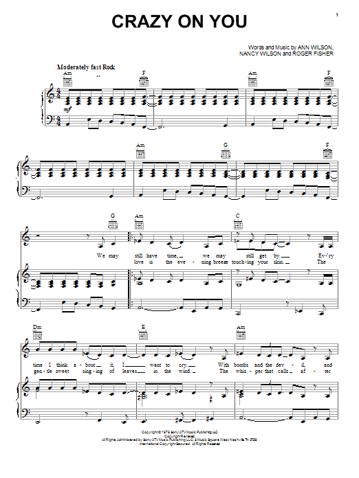 Download Heart Crazy On You sheet music and printable PDF score & Rock music notes