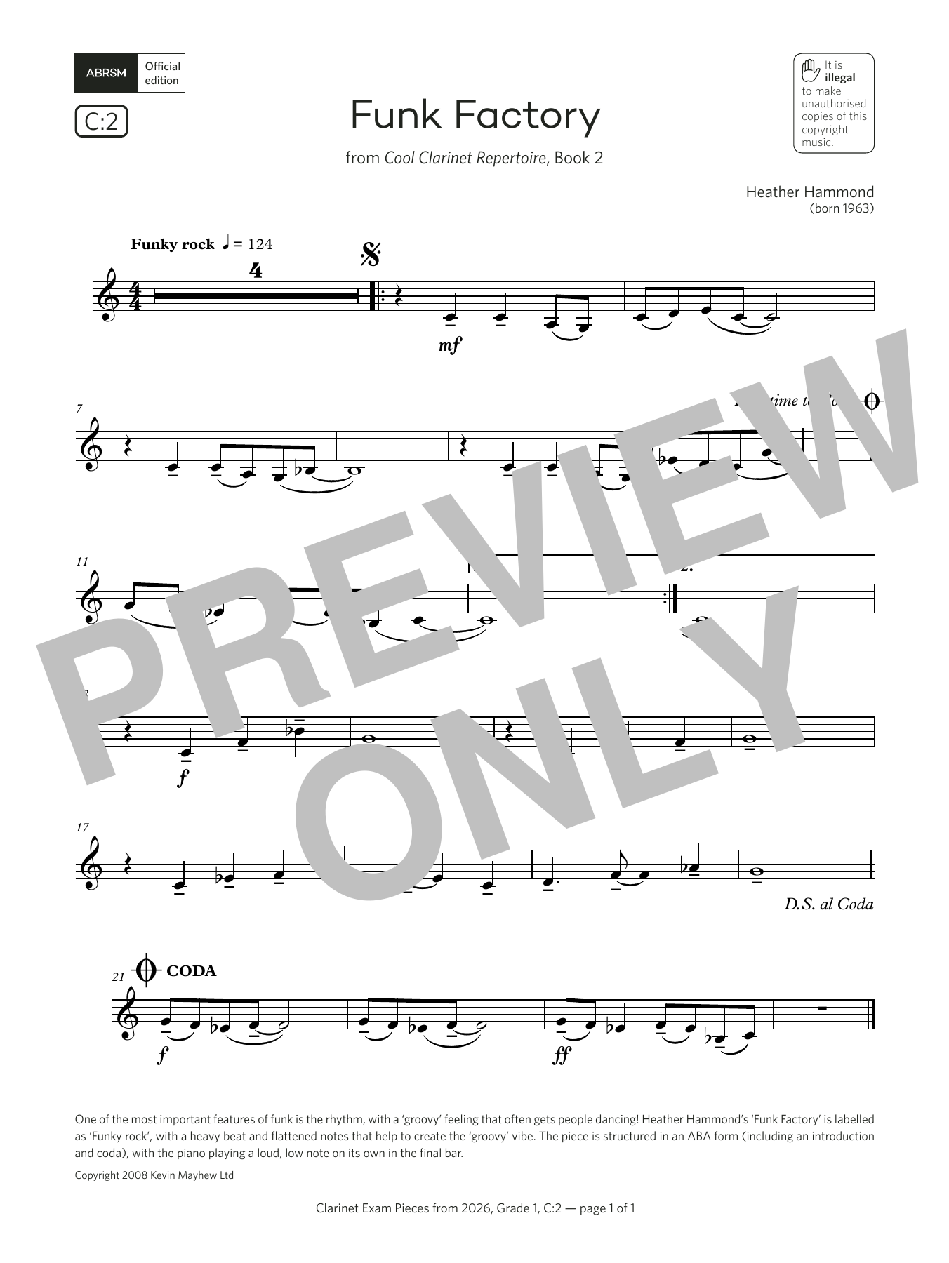 Heather Hammond Funk Factory (Grade 1, list C2, from the ABRSM Clarinet Syllabus from 2026) Sheet Music & Chords for Clarinet Solo - Download or Print PDF