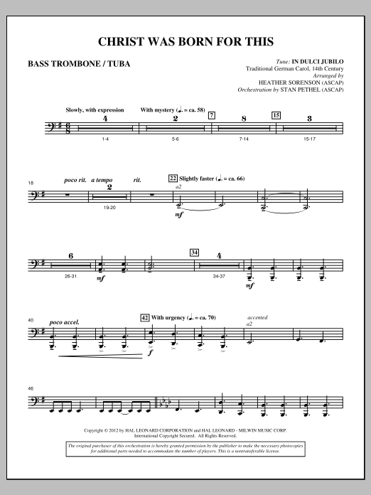 Heather Sorenson Christ Was Born For This - Bass Trombone/Tuba Sheet Music & Chords for Choir Instrumental Pak - Download or Print PDF