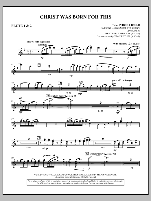 Heather Sorenson Christ Was Born For This - Flute 1 & 2 Sheet Music & Chords for Choir Instrumental Pak - Download or Print PDF