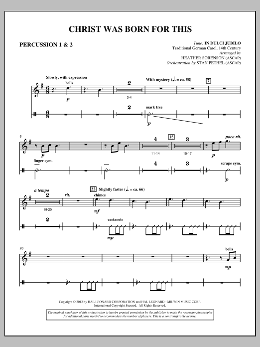 Heather Sorenson Christ Was Born For This - Percussion 1 & 2 Sheet Music & Chords for Choir Instrumental Pak - Download or Print PDF