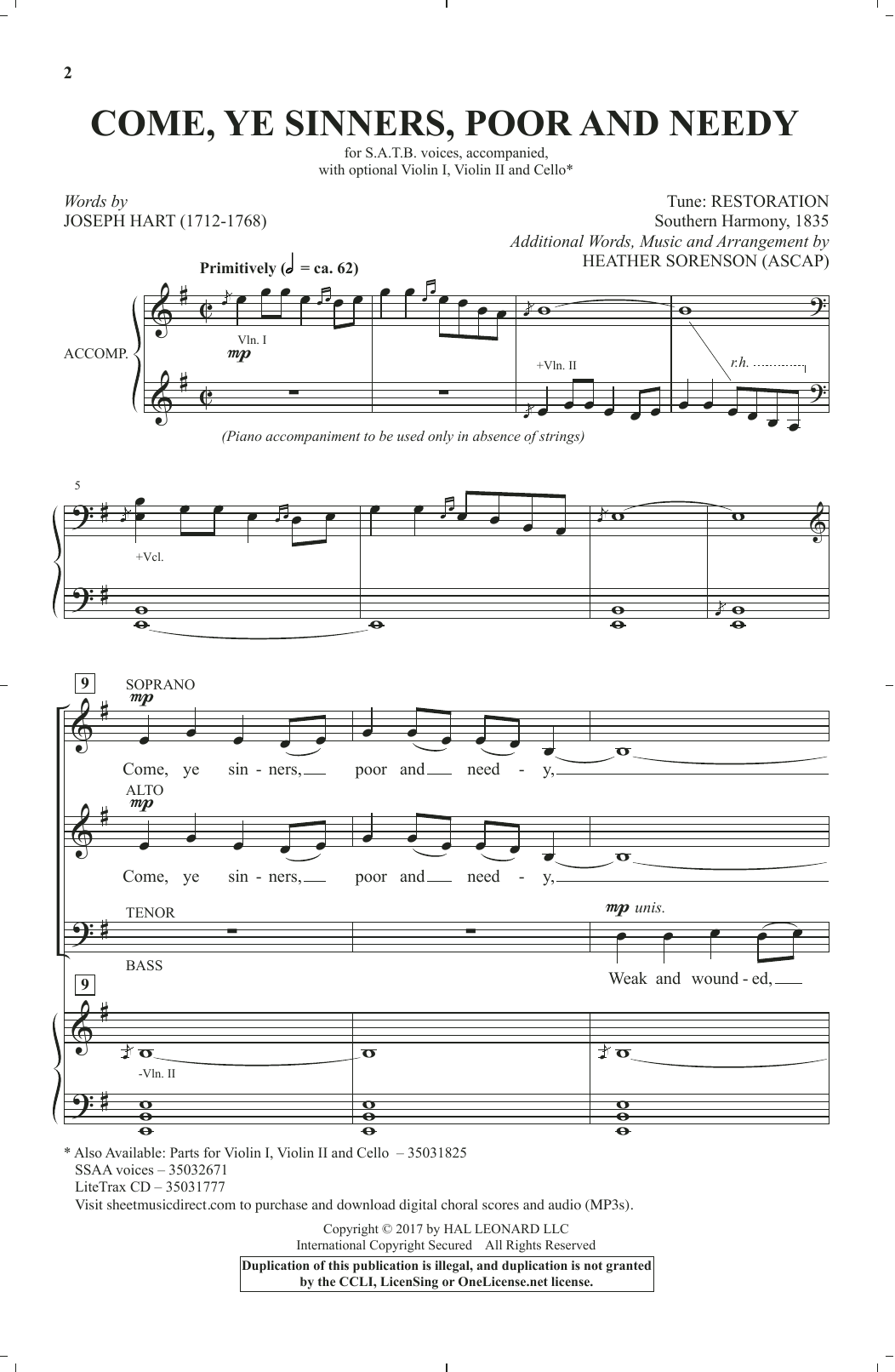Heather Sorenson Come, Ye Sinners, Poor And Needy Sheet Music & Chords for SATB - Download or Print PDF