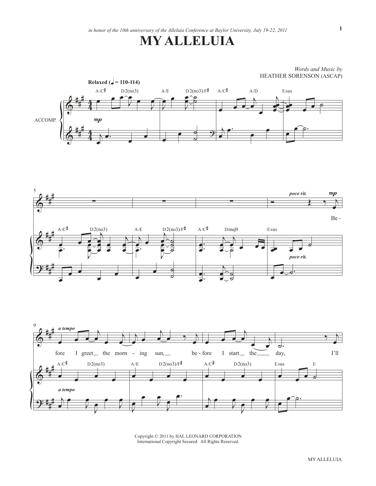 Heather Sorenson My Alleluia (from My Alleluia: Vocal Solos for Worship) Sheet Music & Chords for Piano & Vocal - Download or Print PDF