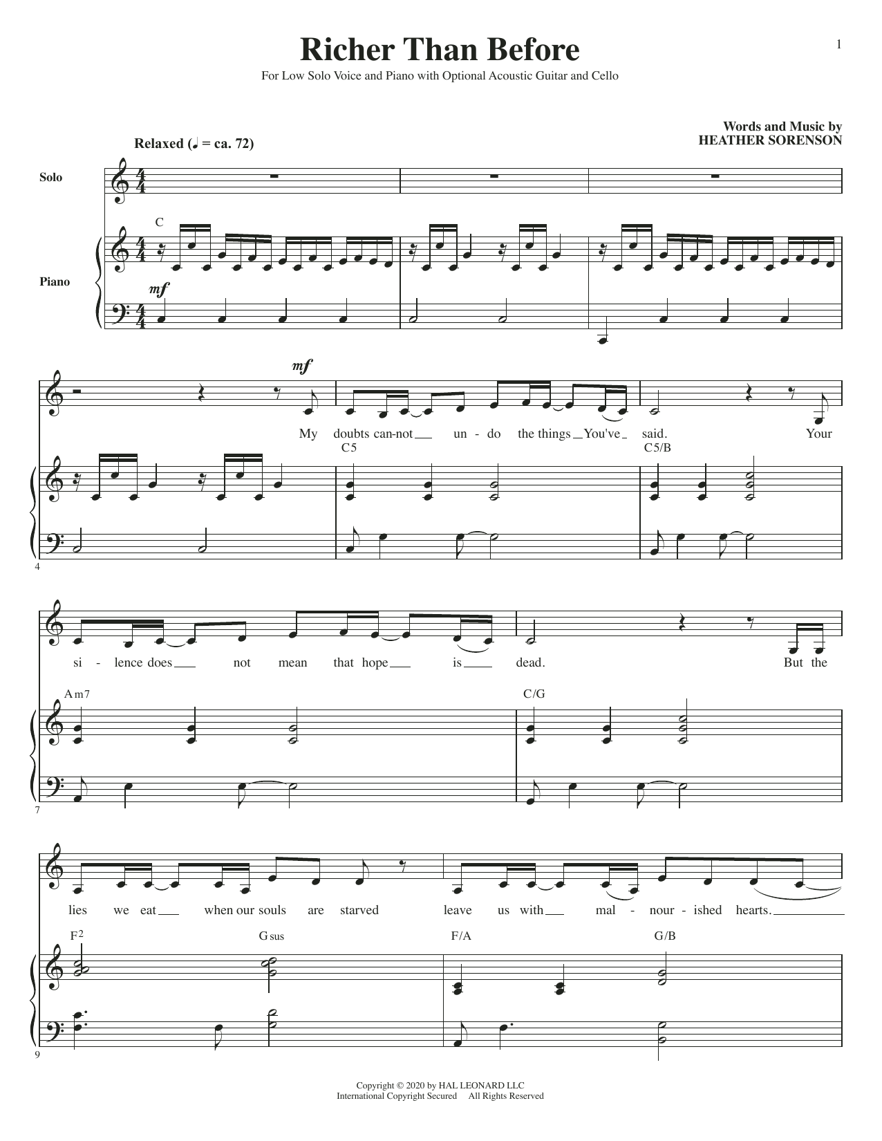 Heather Sorenson Richer Than Before Sheet Music & Chords for Piano & Vocal - Download or Print PDF
