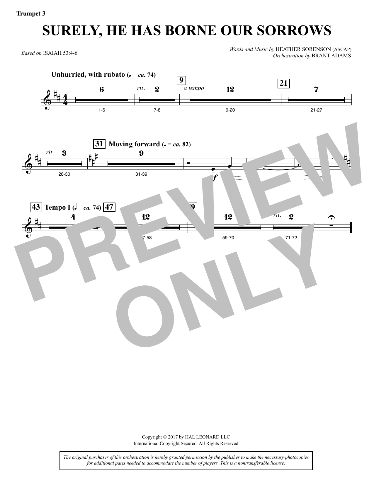 Heather Sorenson Surely, He Has Borne Our Sorrows - Bb Trumpet 3 Sheet Music & Chords for Choir Instrumental Pak - Download or Print PDF