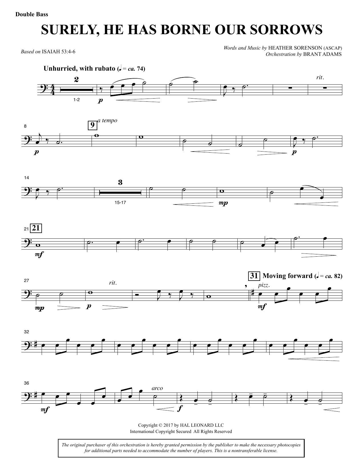 Heather Sorenson Surely, He Has Borne Our Sorrows - Double Bass Sheet Music & Chords for Choir Instrumental Pak - Download or Print PDF