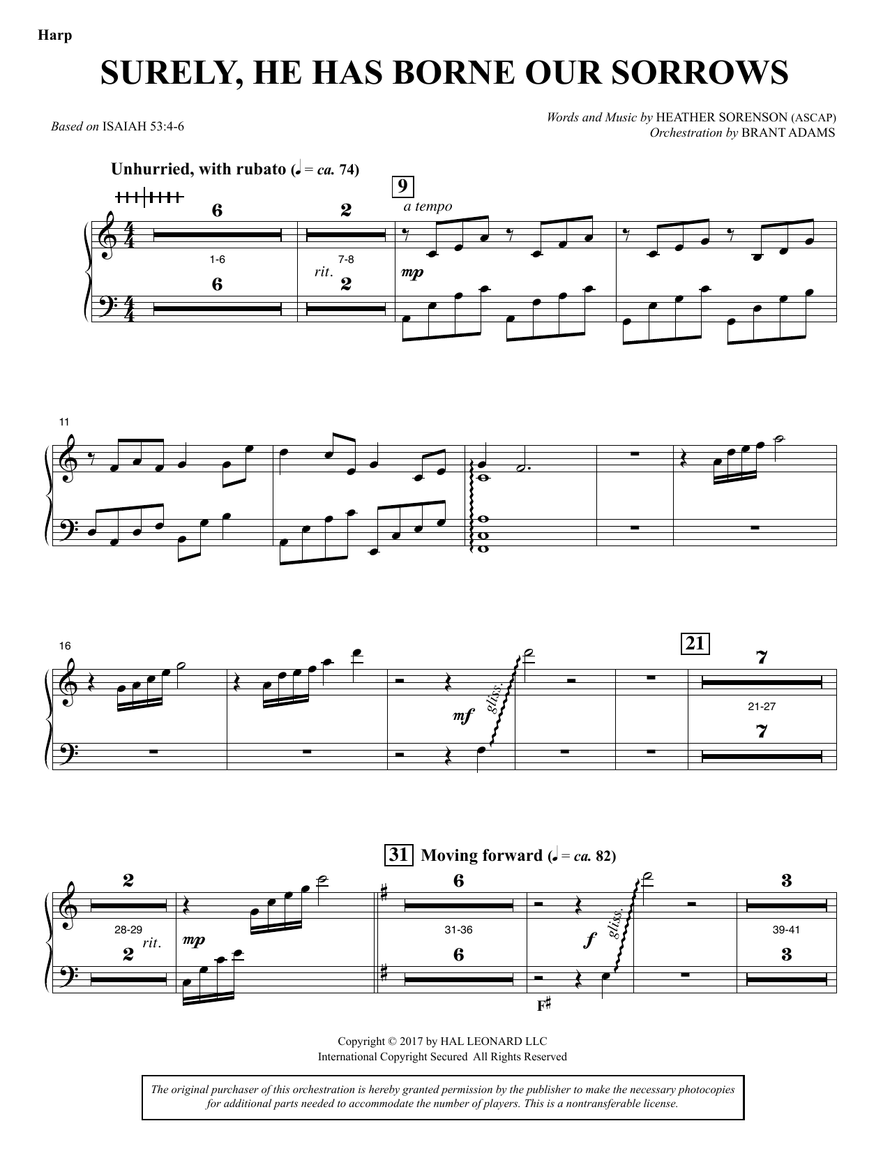 Heather Sorenson Surely, He Has Borne Our Sorrows - Harp Sheet Music & Chords for Choir Instrumental Pak - Download or Print PDF