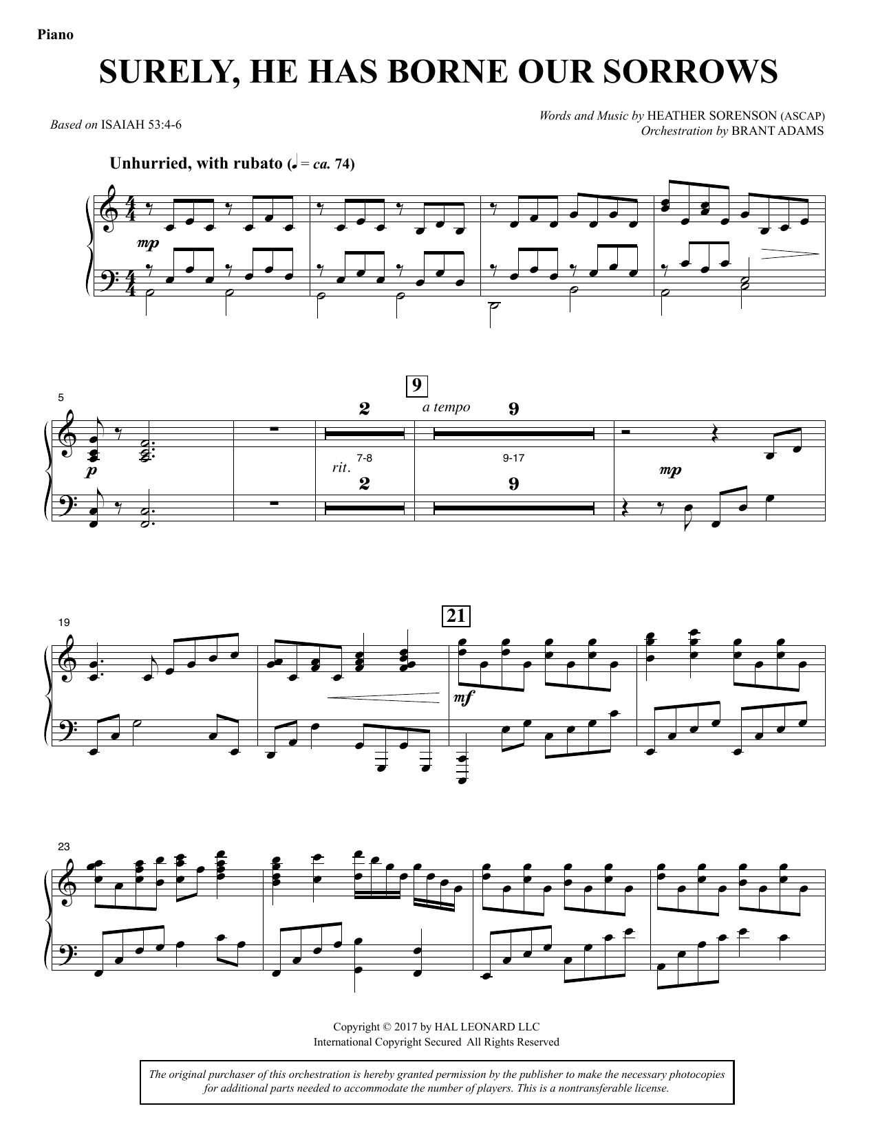 Heather Sorenson Surely, He Has Borne Our Sorrows - Piano Sheet Music & Chords for Choir Instrumental Pak - Download or Print PDF