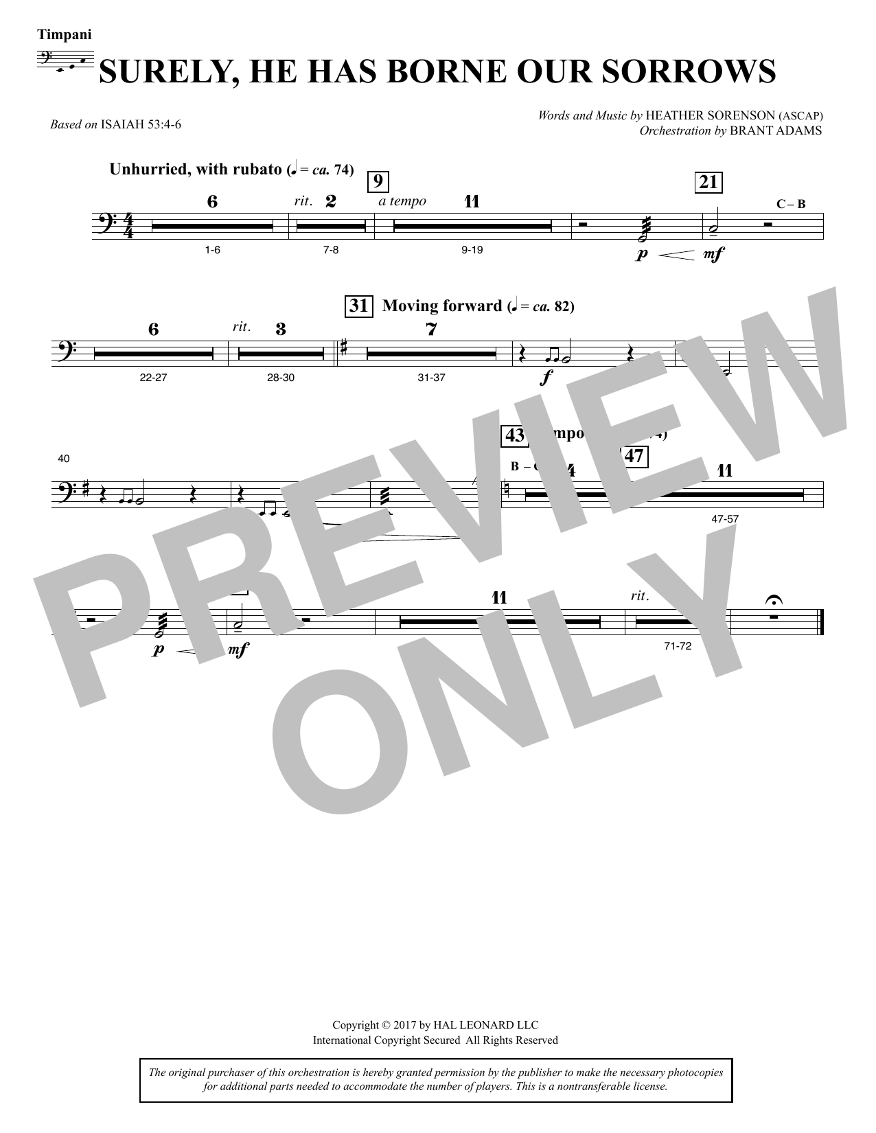 Heather Sorenson Surely, He Has Borne Our Sorrows - Timpani Sheet Music & Chords for Choir Instrumental Pak - Download or Print PDF