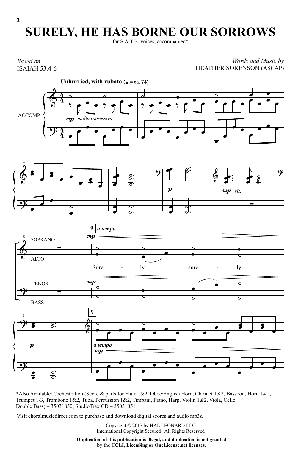 Heather Sorenson Surely, He Has Borne Our Sorrows Sheet Music & Chords for SATB - Download or Print PDF
