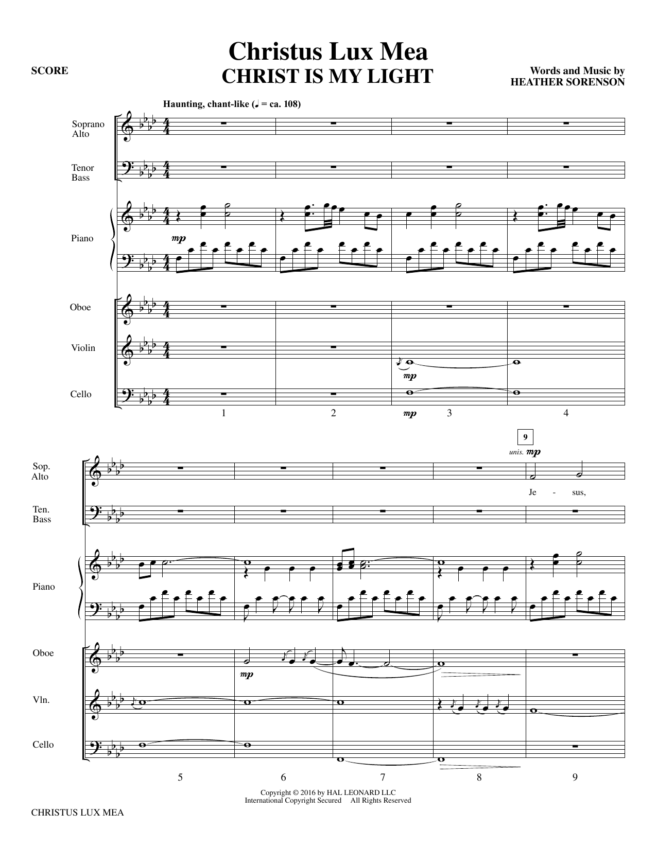 Download Heather Sorenson Christus Lux Mea - Full Score sheet music and printable PDF score & Sacred music notes