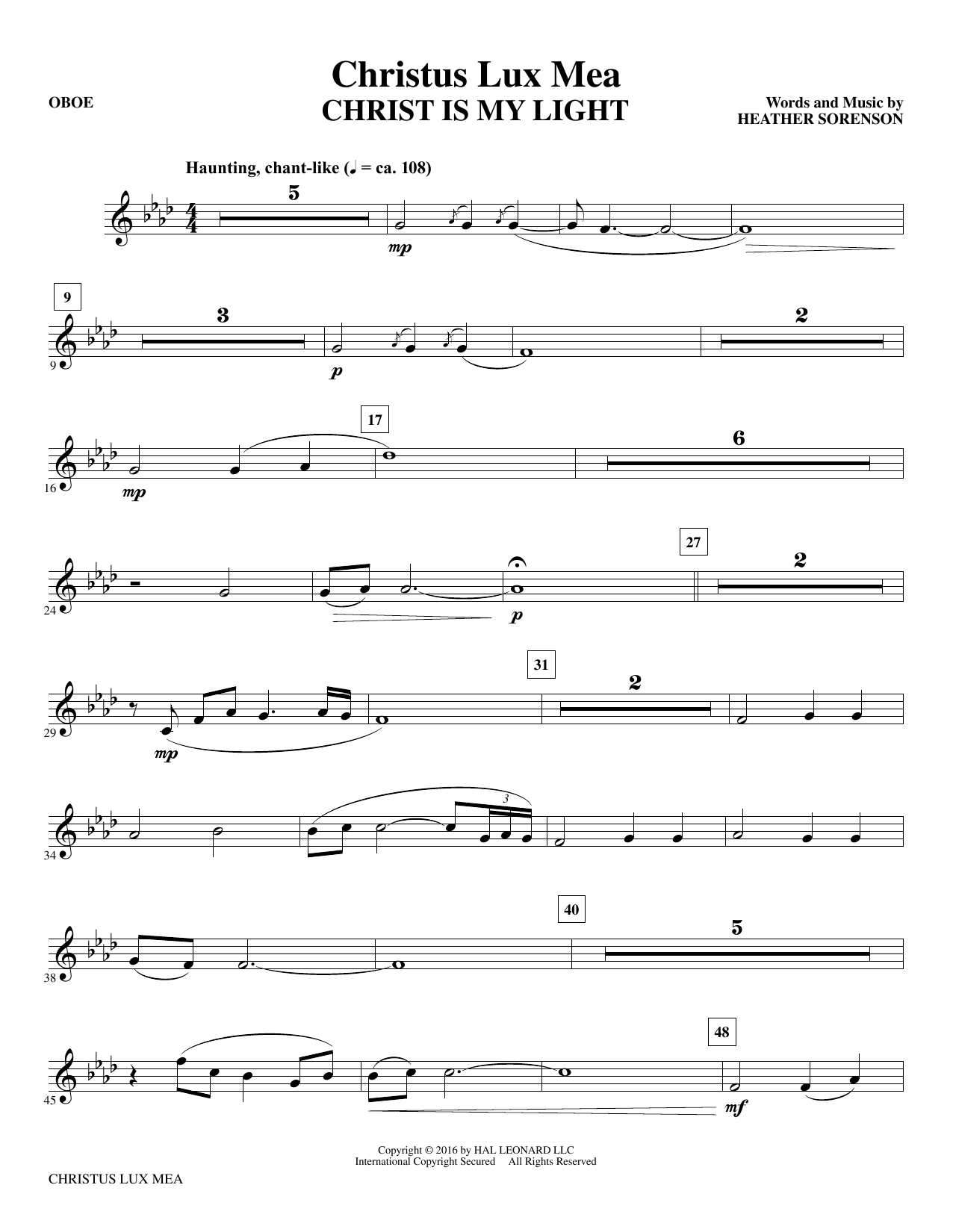 Download Heather Sorenson Christus Lux Mea - Oboe sheet music and printable PDF score & Sacred music notes