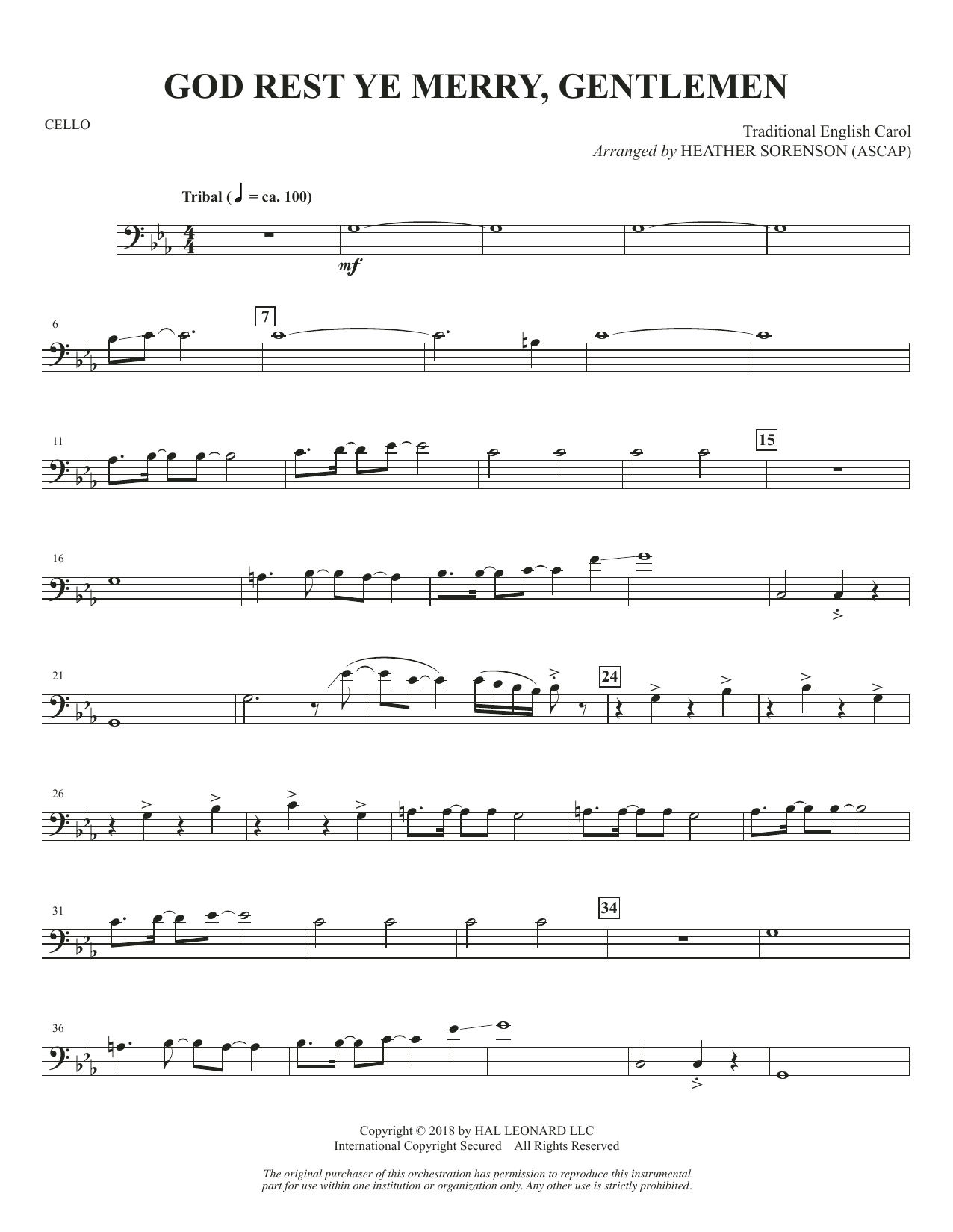 Download Heather Sorenson God Rest Ye Merry, Gentlemen - Cello sheet music and printable PDF score & Christmas music notes