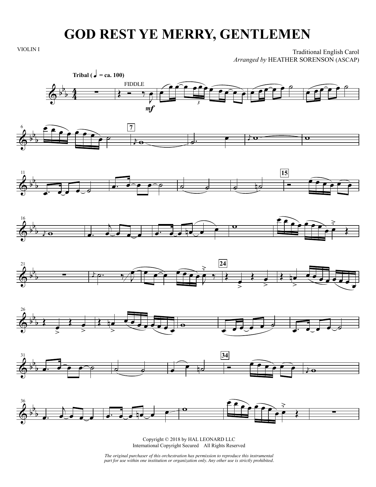 Download Heather Sorenson God Rest Ye Merry, Gentlemen - Violin 1 sheet music and printable PDF score & Christmas music notes