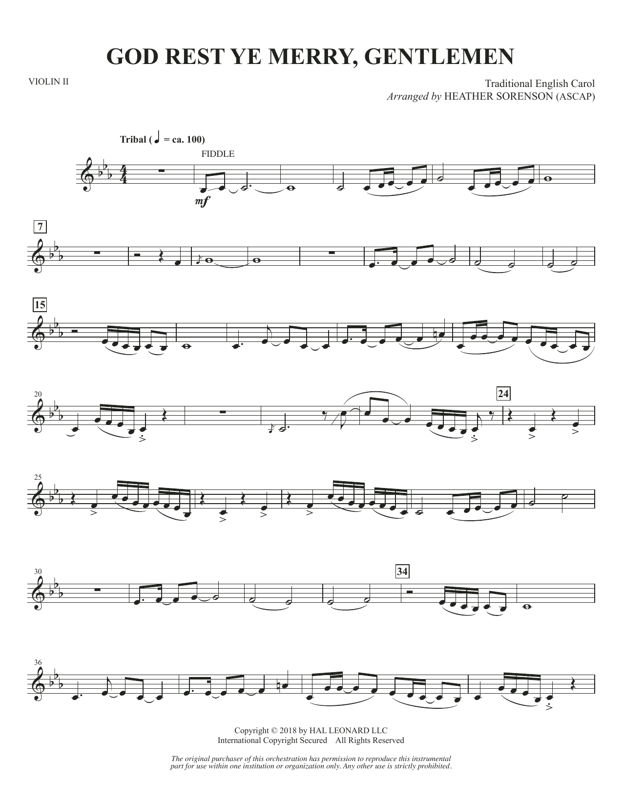 Download Heather Sorenson God Rest Ye Merry, Gentlemen - Violin 2 sheet music and printable PDF score & Christmas music notes
