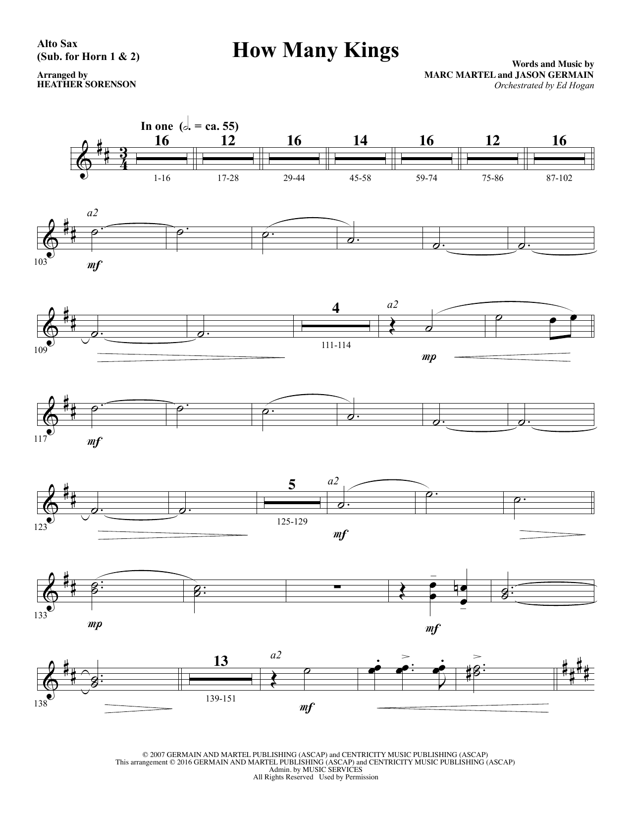 Download Heather Sorenson How Many Kings - Alto Sax 1 & 2 (Sub. Horn) sheet music and printable PDF score & Christian music notes