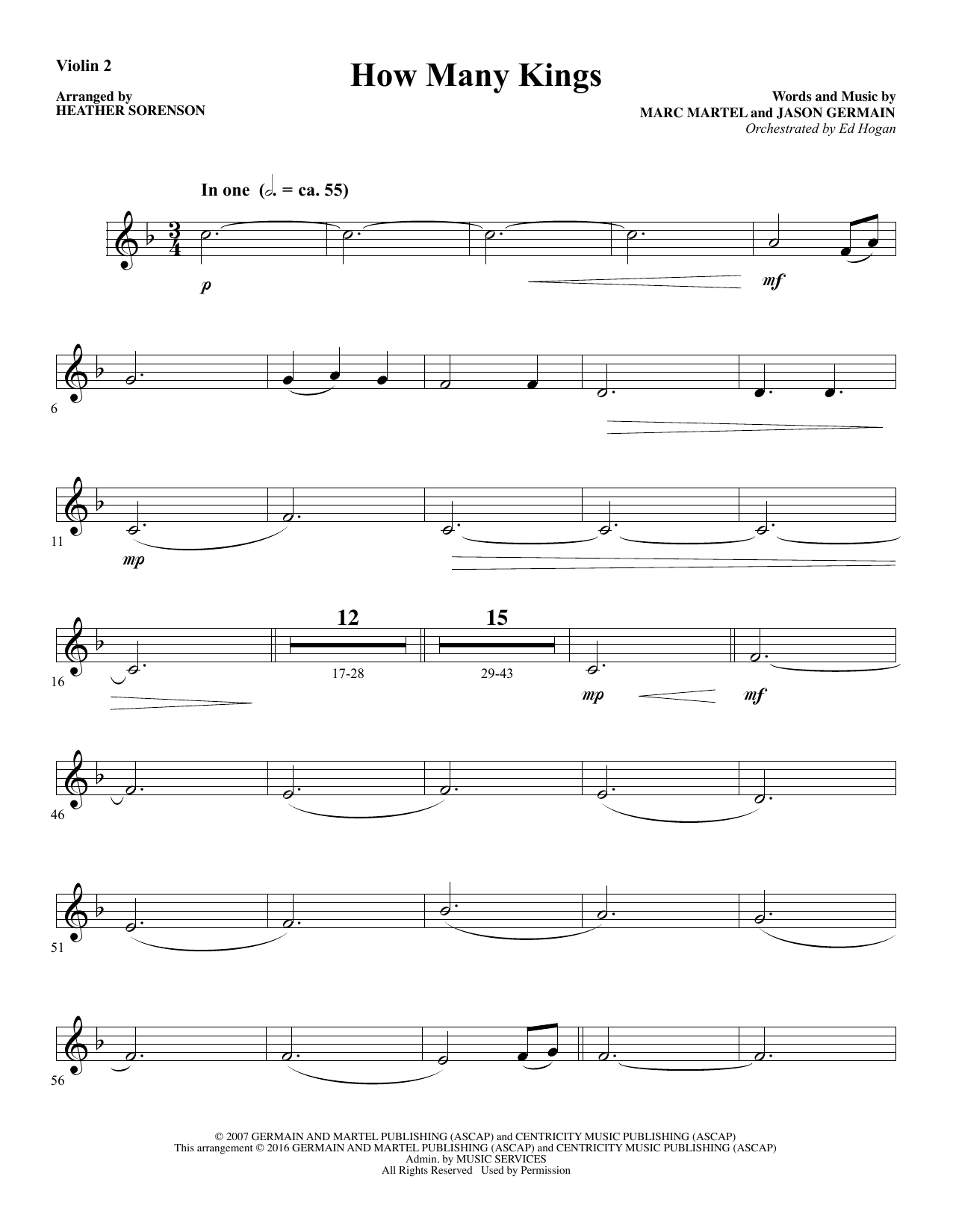 Download Heather Sorenson How Many Kings - Violin 2 sheet music and printable PDF score & Christian music notes