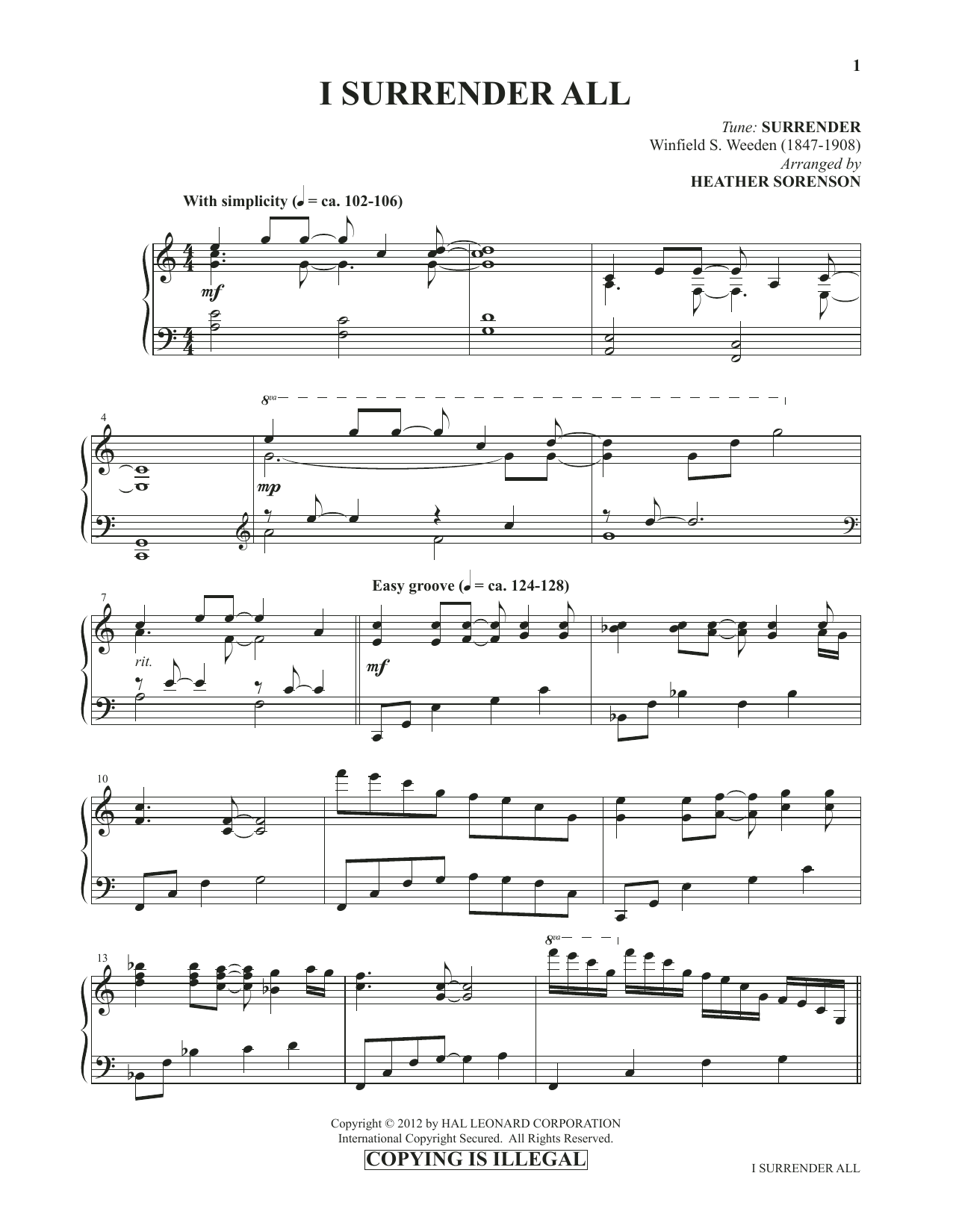 Download Heather Sorenson I Surrender All (from Images: Sacred Piano Reflections) sheet music and printable PDF score & Sacred music notes