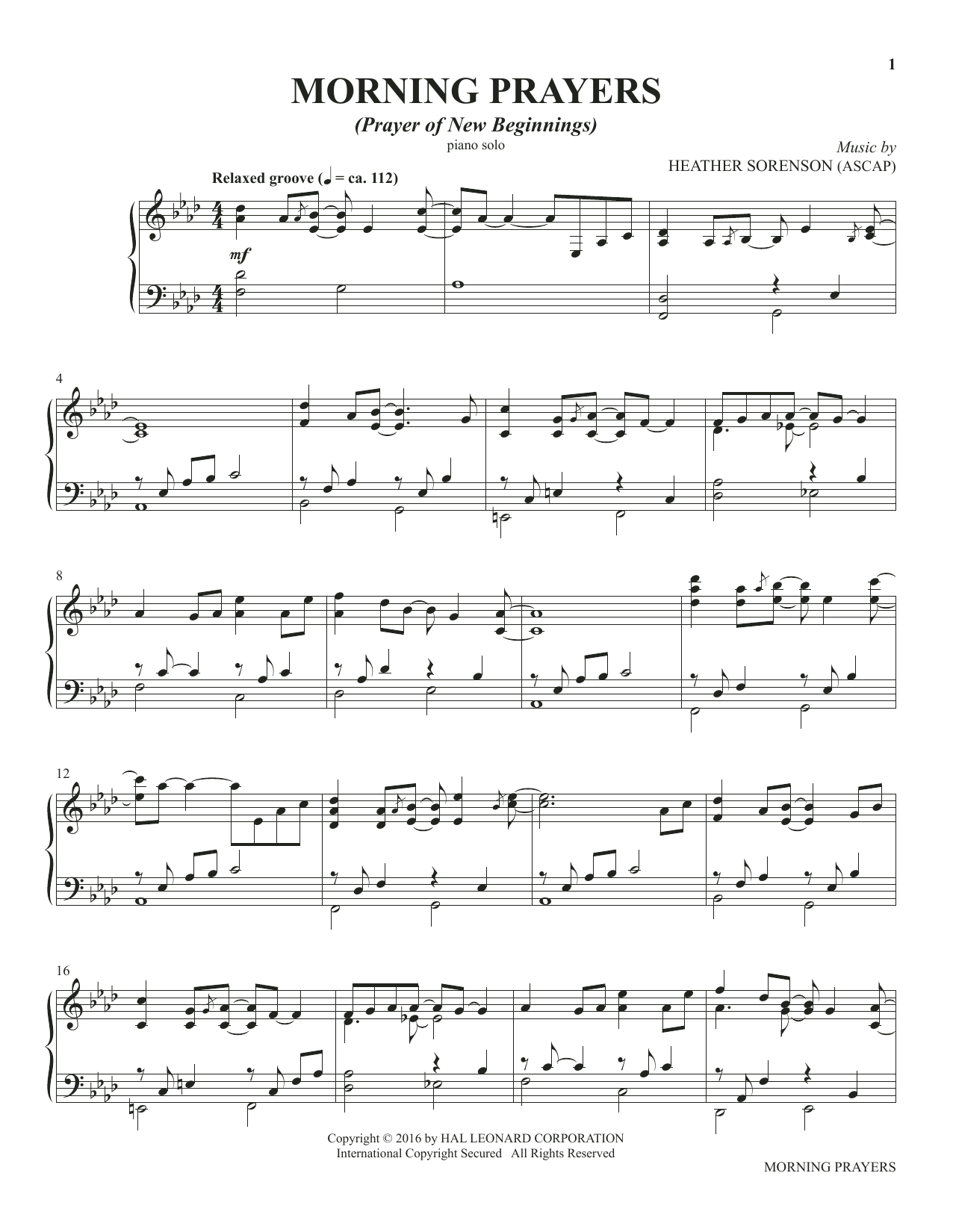 Download Heather Sorenson Morning Prayers (from The Prayer Project) sheet music and printable PDF score & Collection music notes