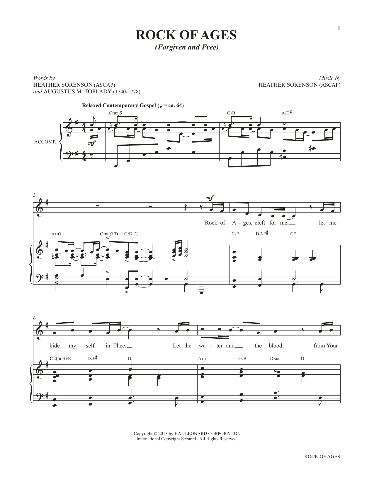 Download Heather Sorenson Rock Of Ages (Forgiven And Free) (from My Alleluia: Vocal Solos for Worship) sheet music and printable PDF score & Sacred music notes