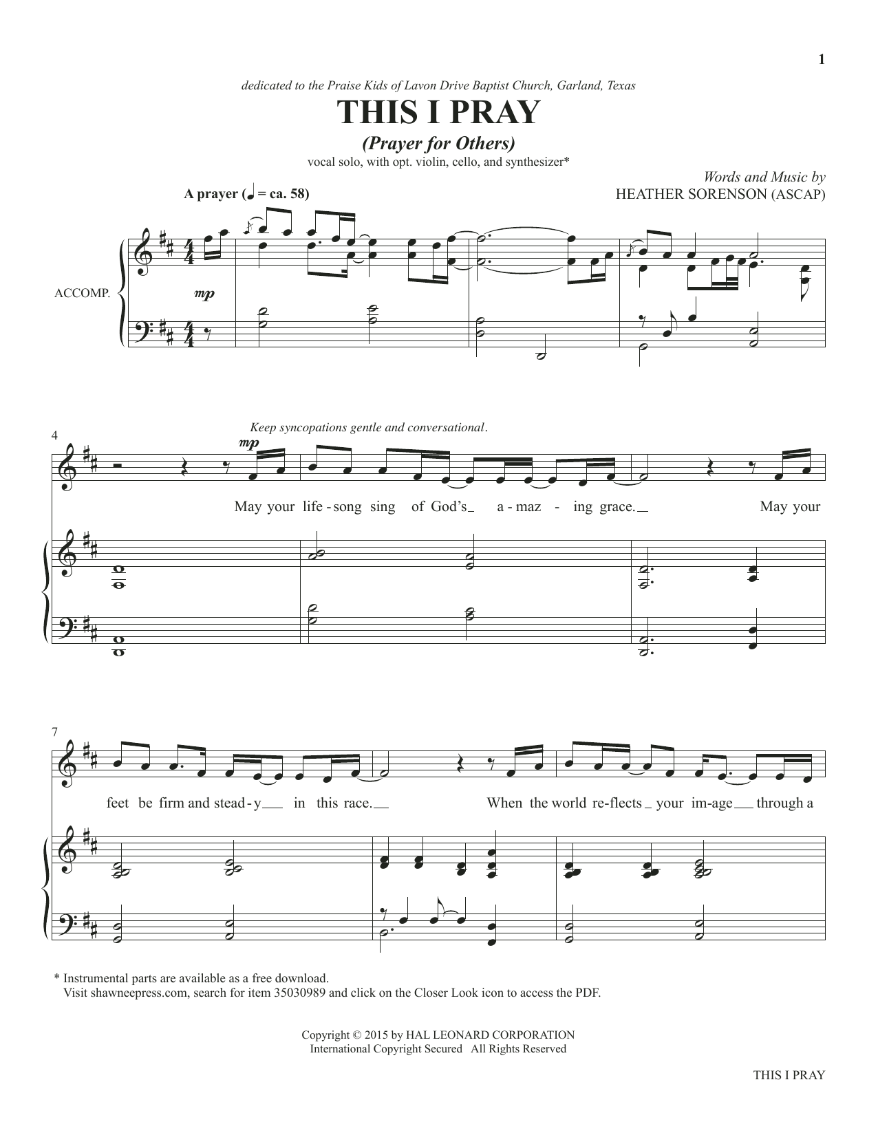 Download Heather Sorenson The Prayer Project (Collection) sheet music and printable PDF score & Sacred music notes