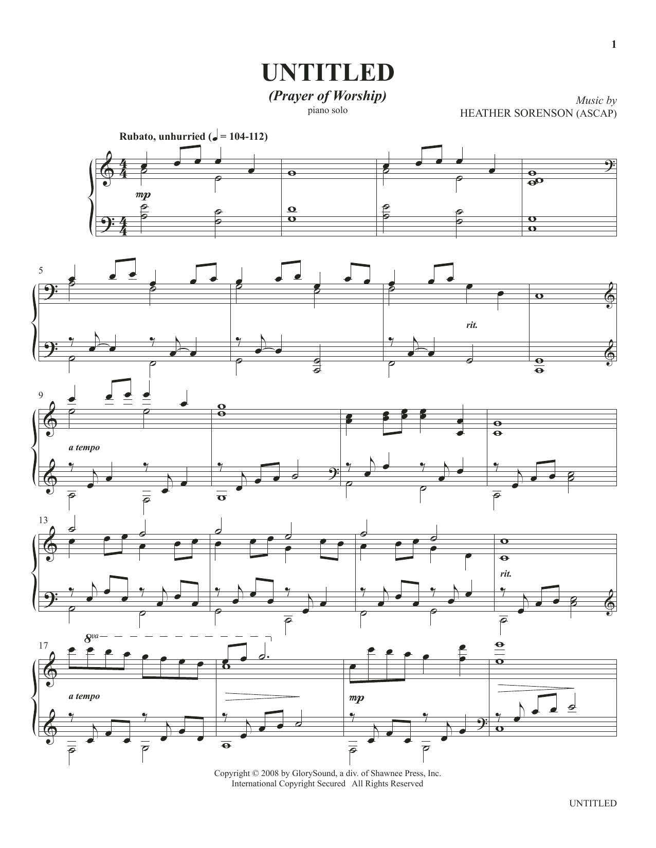 Download Heather Sorenson Untitled (from The Prayer Project) sheet music and printable PDF score & Sacred music notes