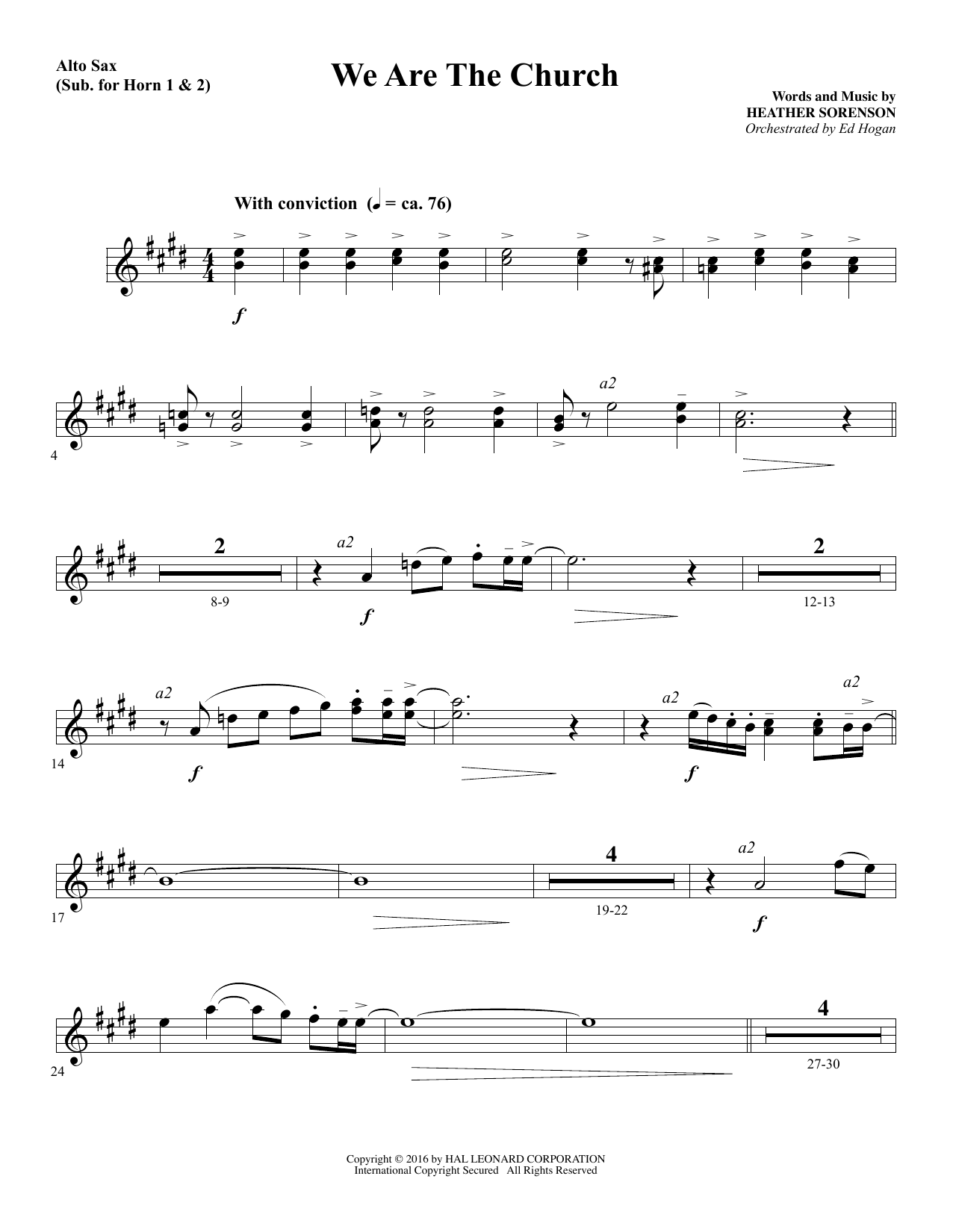 Download Heather Sorenson We Are the Church - Alto Sax 1-2 (sub. Horn 1-2) sheet music and printable PDF score & Sacred music notes