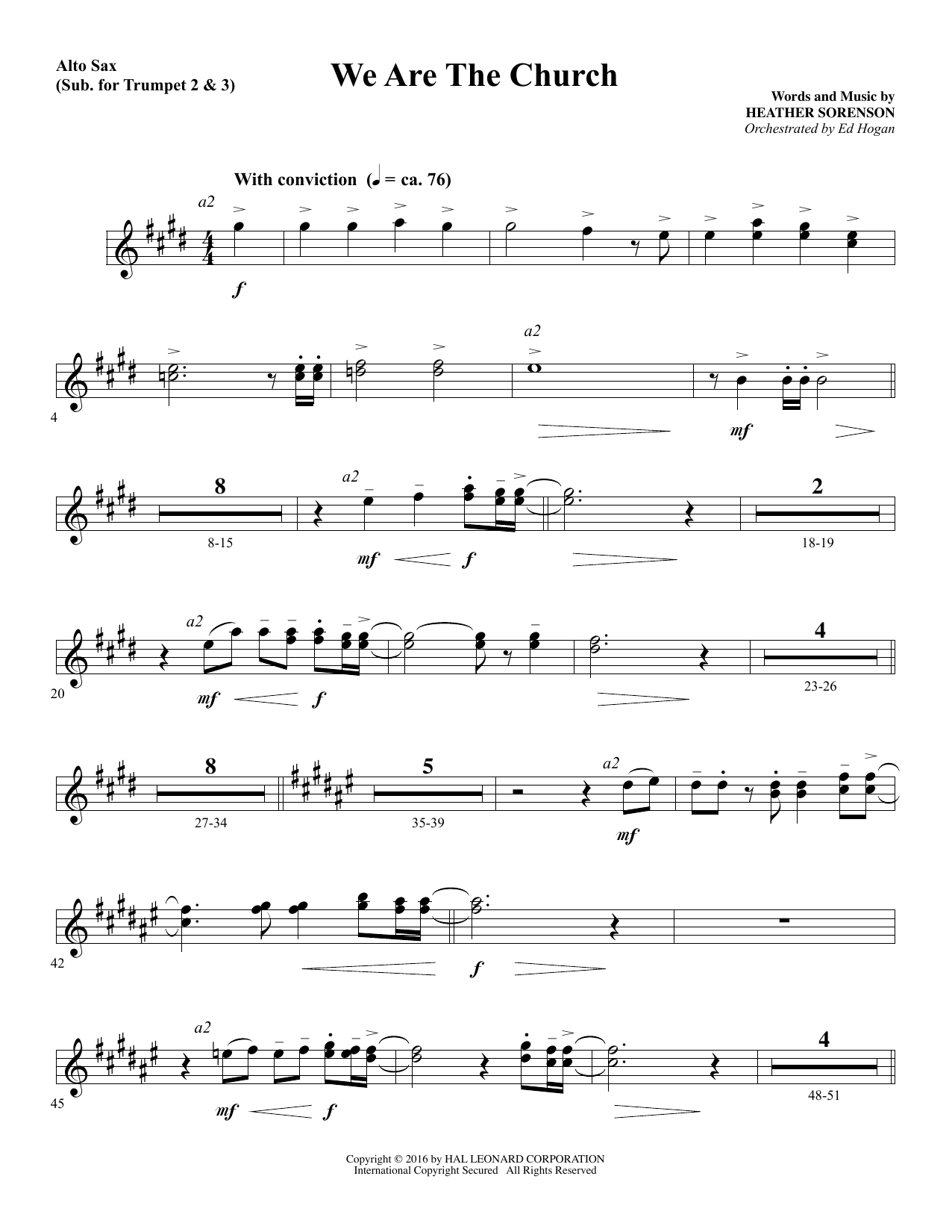 Preview Heather Sorenson We Are the Church - Alto Sax (sub. Trumpet 2-3) Sacred sheet music, notes and chords for Choir Instrumental Pak, SKU: 356134 Download Heather Sorenson We Are the Church - Alto Sax (sub. Trumpet 2-3) sheet music and printable PDF score & Sacred music notes