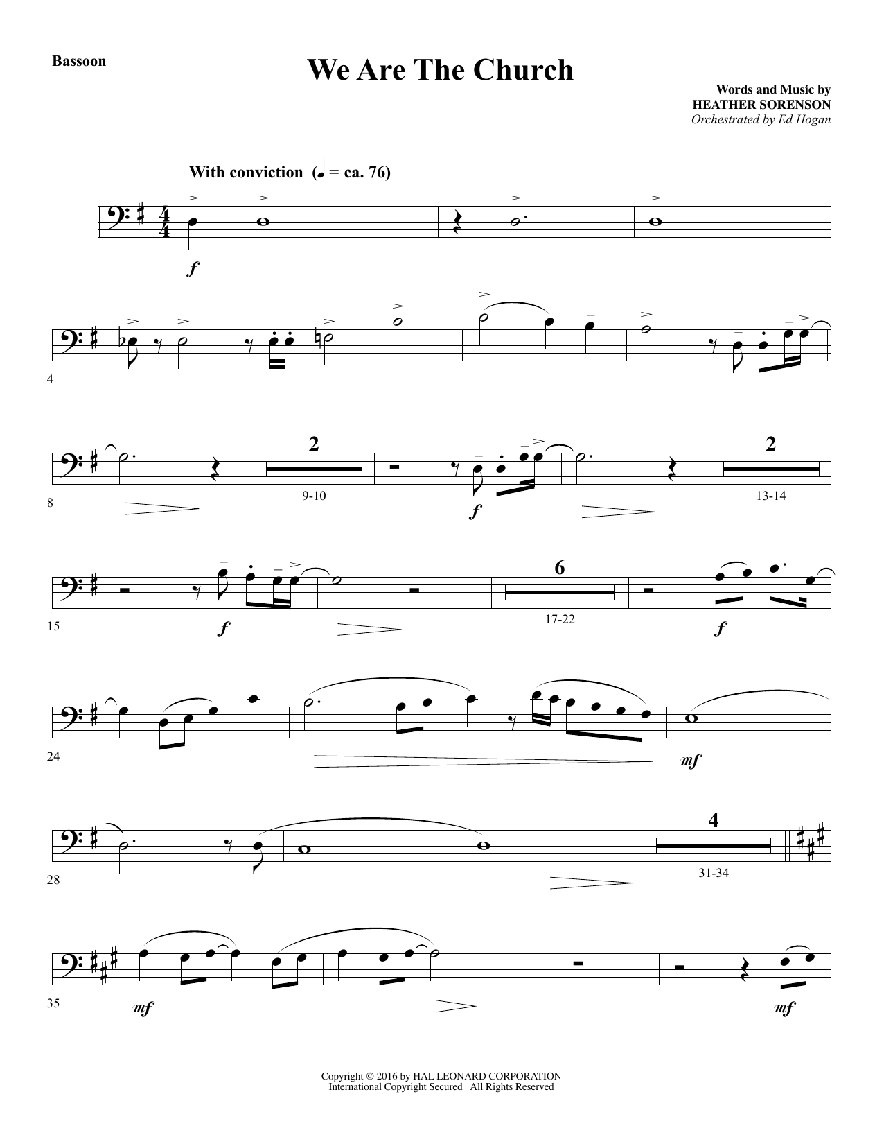 Download Heather Sorenson We Are the Church - Bassoon sheet music and printable PDF score & Sacred music notes