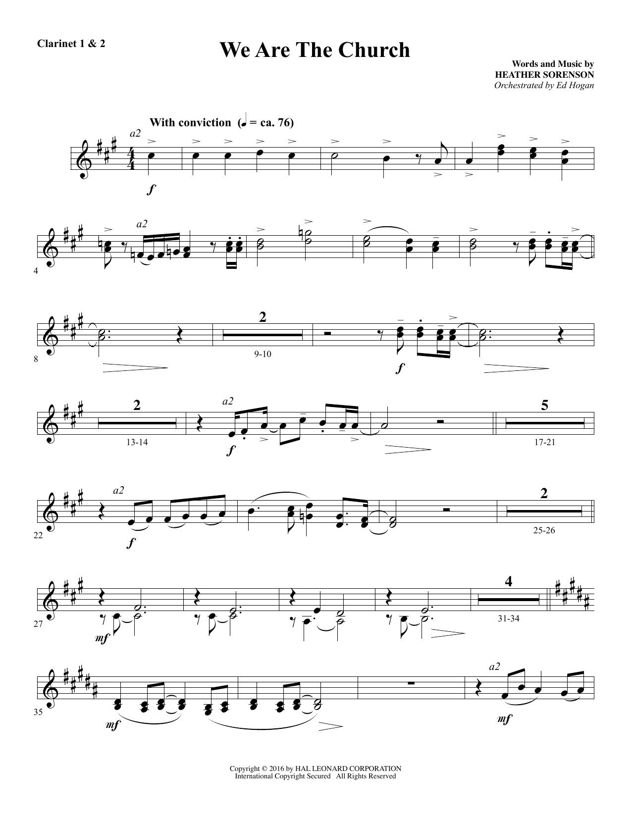 Download Heather Sorenson We Are the Church - Bb Clarinet 1 & 2 sheet music and printable PDF score & Sacred music notes