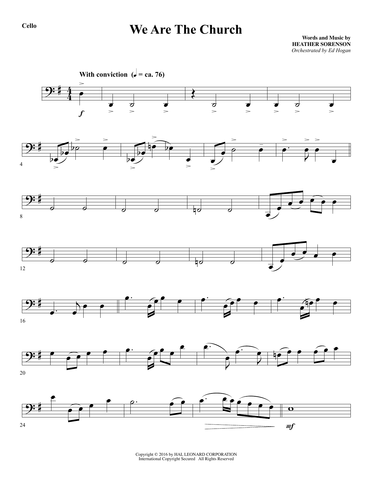 Download Heather Sorenson We Are the Church - Cello sheet music and printable PDF score & Sacred music notes